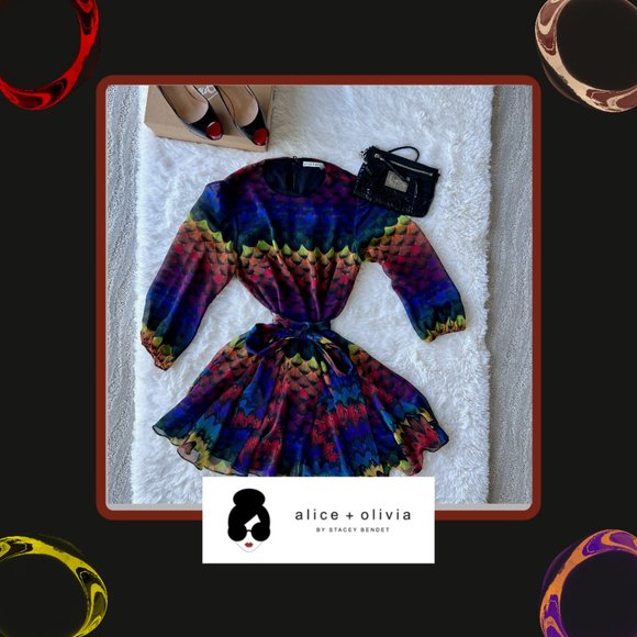 ALICE & OLIVIA Rainbow Ombre Ruffle Dress - Picture 4 of 15